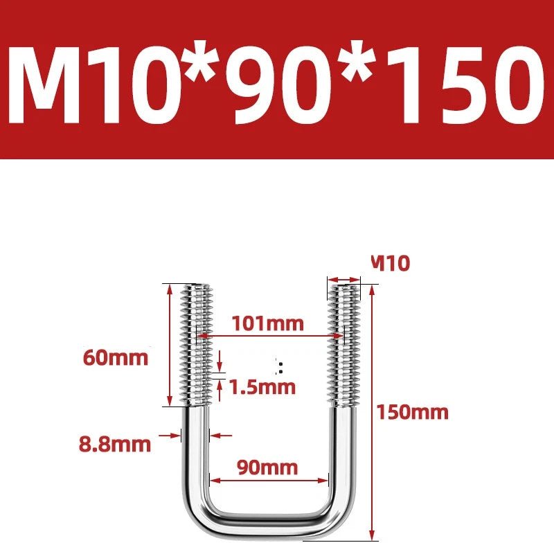 A2 304 Stainless Steel Square U - Bolt Clamp — M6 M8 M10 M12, Multiple Lengths - HomeDIYer