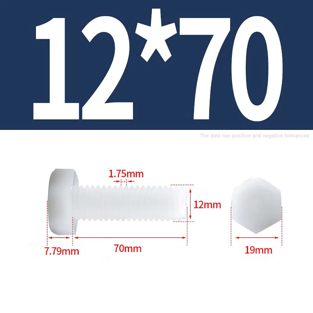 M3–M12 White Nylon Hex Bolts | Plastic Hexagon Head Machine Screws DIN 933
