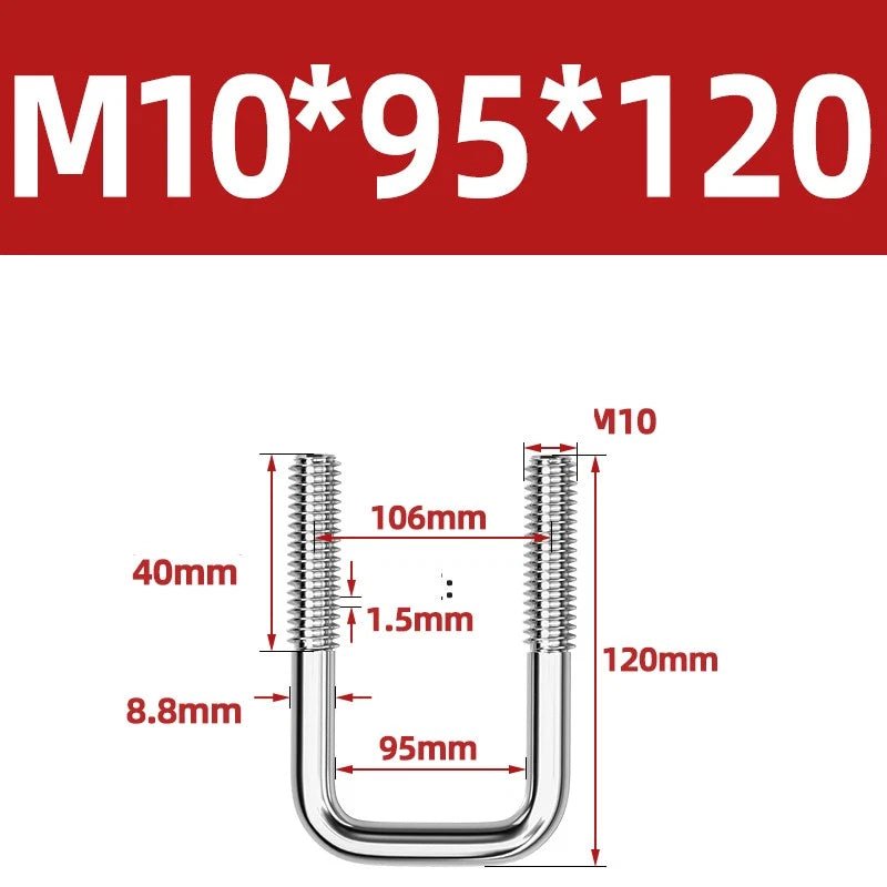 A2 304 Stainless Steel Square U - Bolt Clamp — M6 M8 M10 M12, Multiple Lengths - HomeDIYer