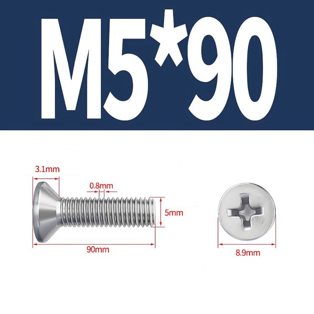 M2–M8 A4 Stainless Steel Phillips Countersunk Screws – Marine Grade, DIN 965, Fully Threaded (3–100mm)