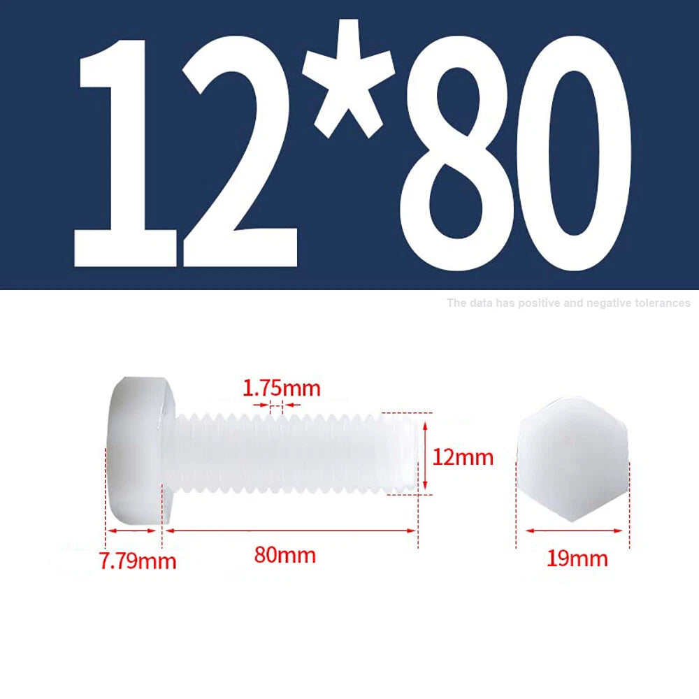M3–M12 White Nylon Hex Bolts | Plastic Hexagon Head Machine Screws DIN 933