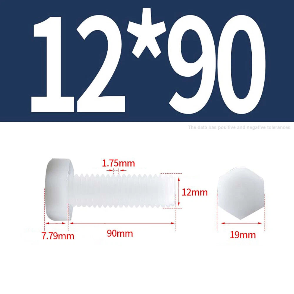 M3–M12 White Nylon Hex Bolts | Plastic Hexagon Head Machine Screws DIN 933