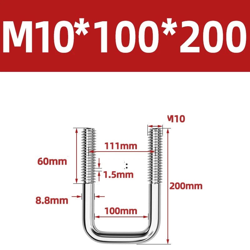 A2 304 Stainless Steel Square U - Bolt Clamp — M6 M8 M10 M12, Multiple Lengths - HomeDIYer