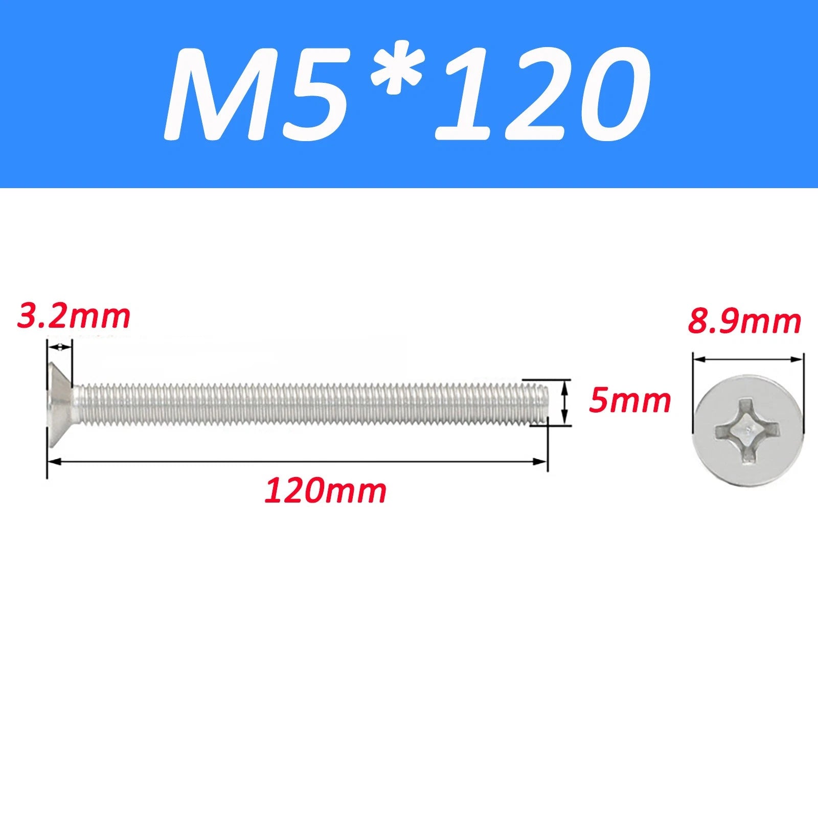 A2 Stainless Steel Countersunk Phillips Machine Screws DIN 965 — Extra Long M2–M12