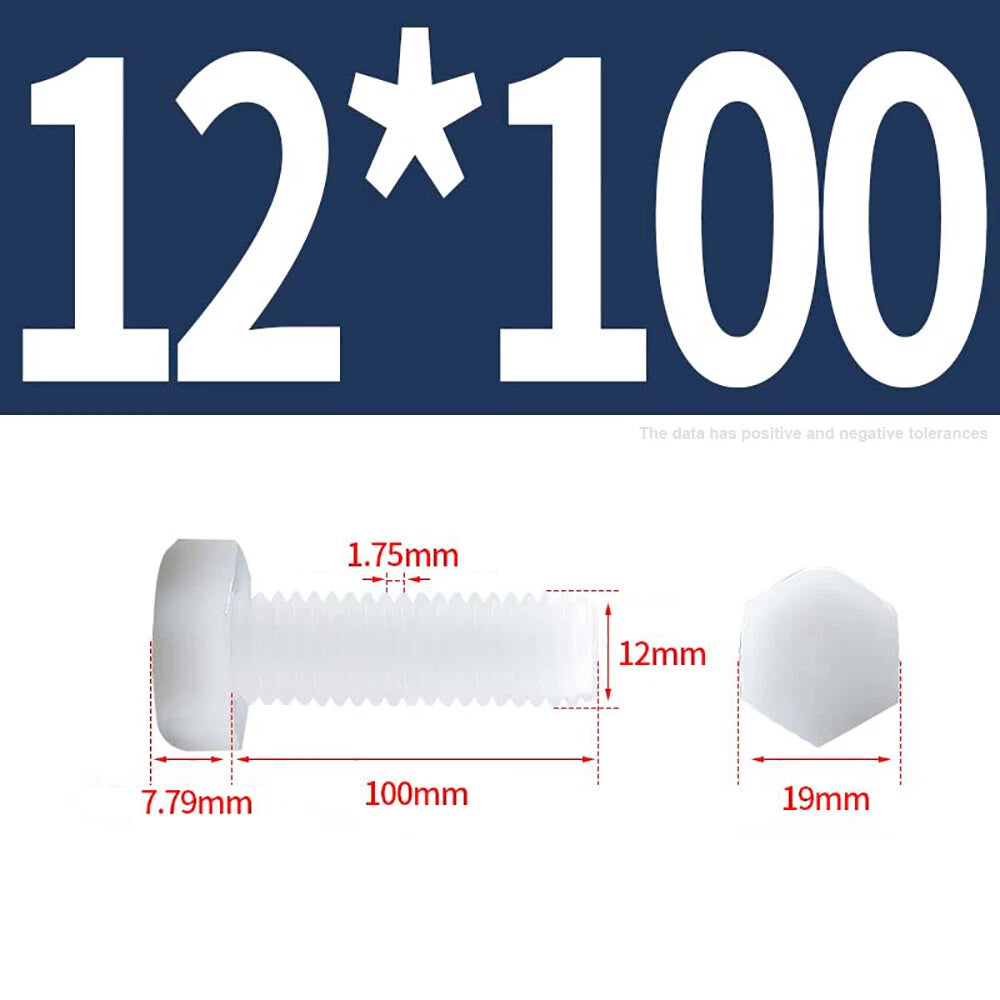 M3–M12 White Nylon Hex Bolts | Plastic Hexagon Head Machine Screws DIN 933