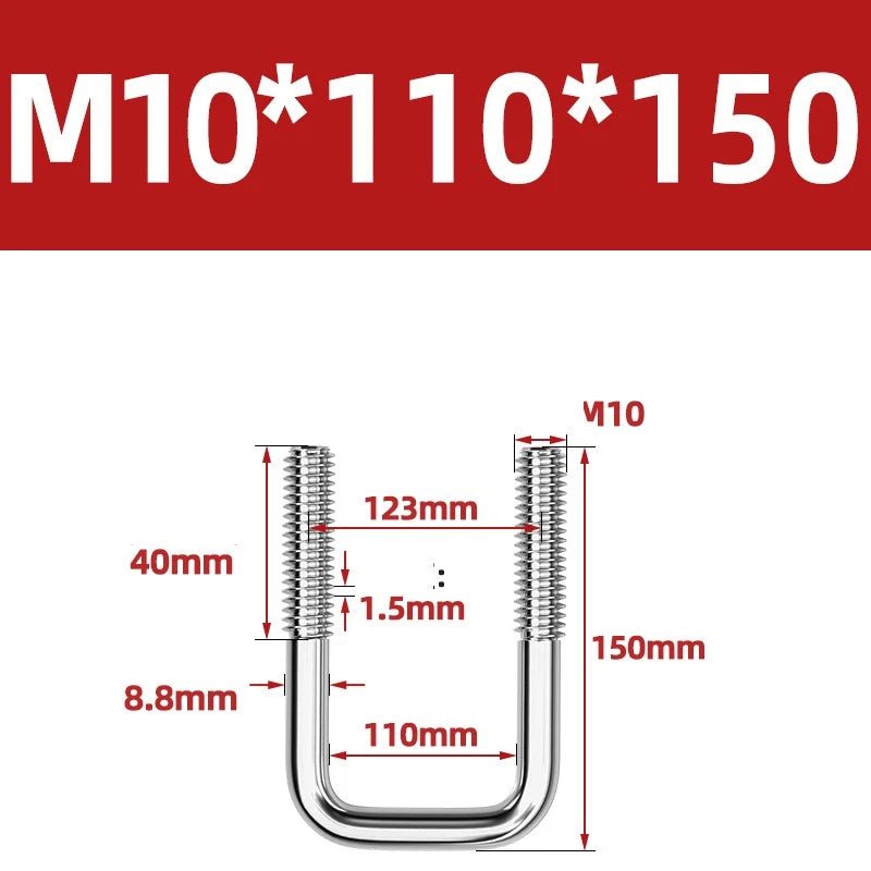 A2 304 Stainless Steel Square U - Bolt Clamp — M6 M8 M10 M12, Multiple Lengths - HomeDIYer