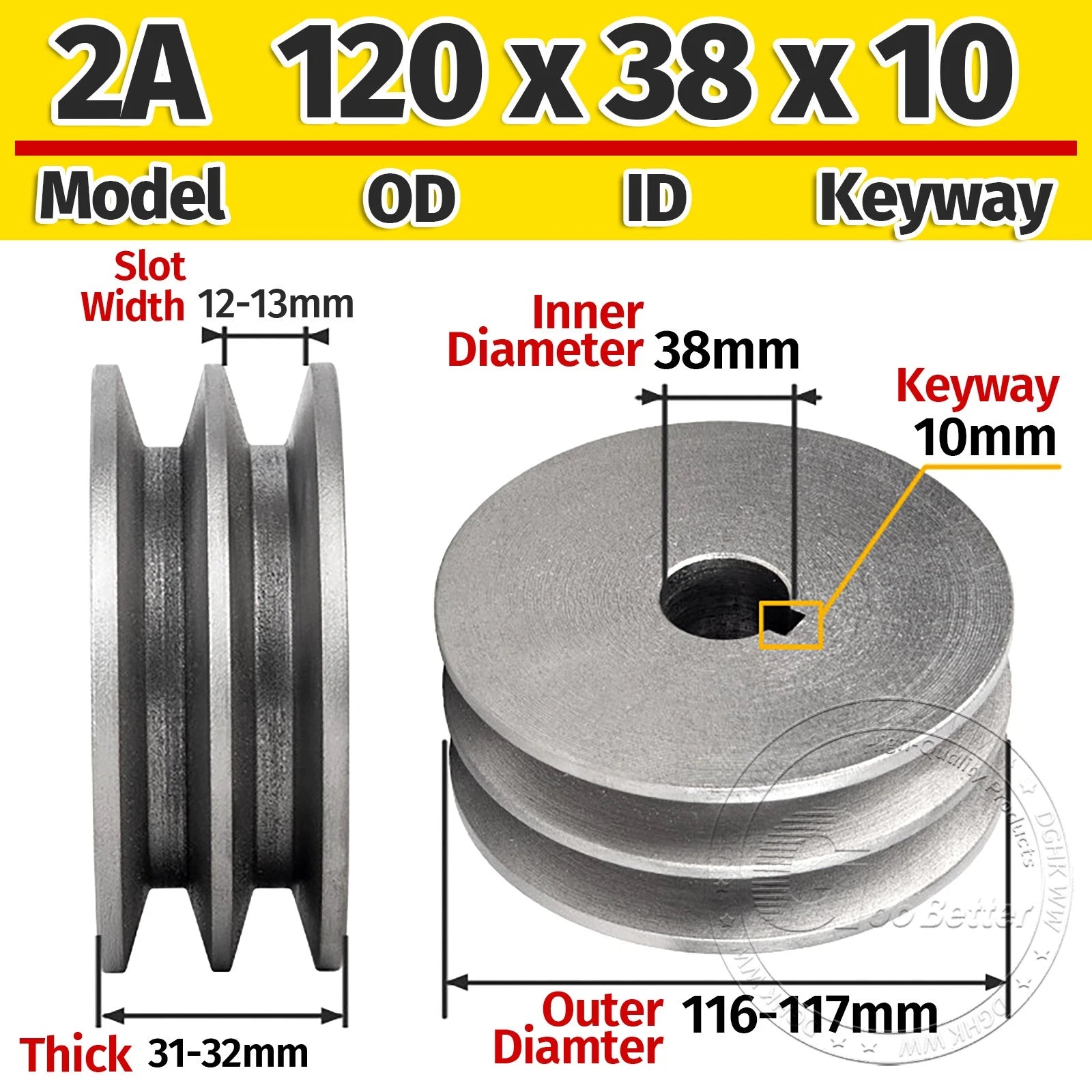 Cast Iron Drive Pulley Double Groove 2A Flat For A/V Belt Pulley OD 60mm-180mm