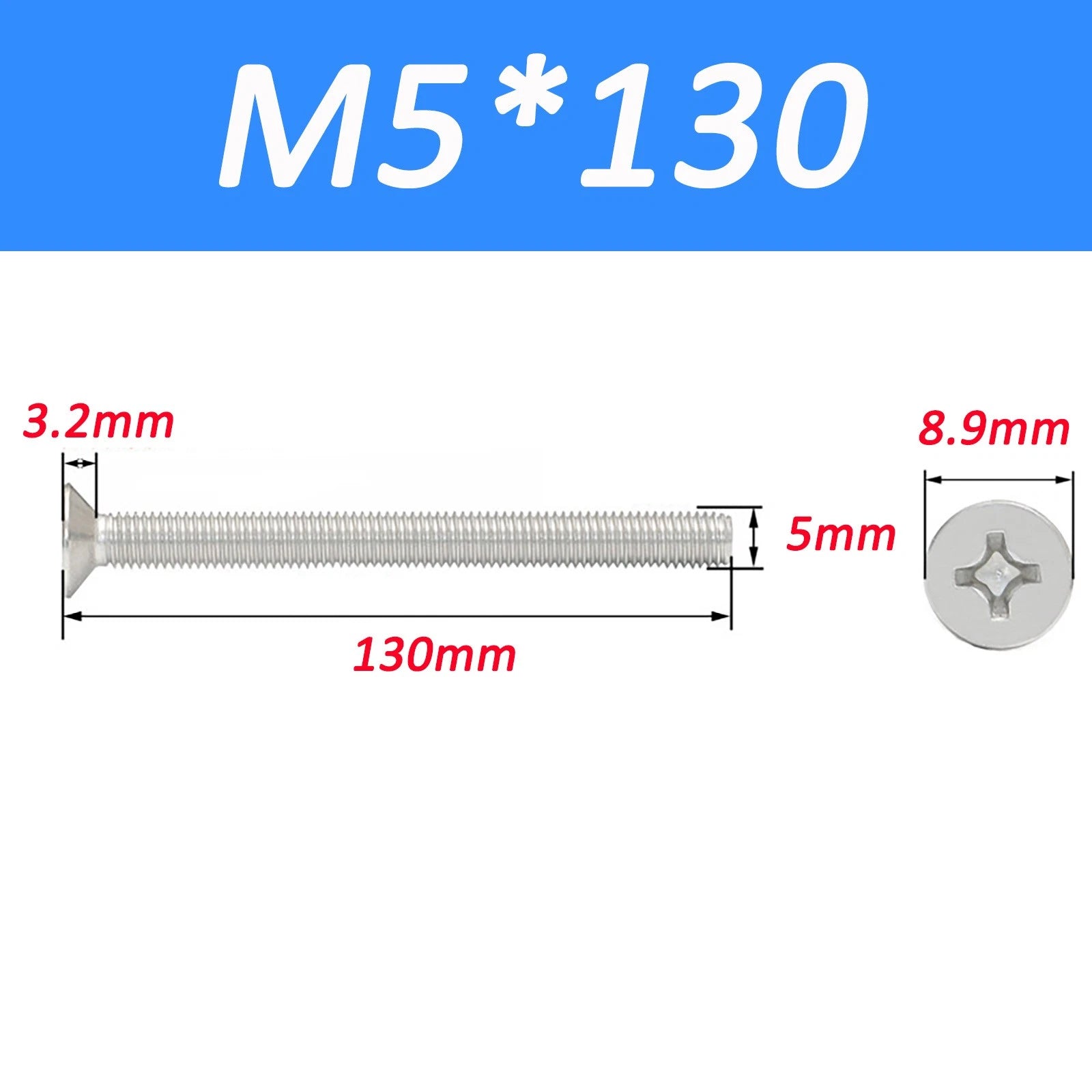 A2 Stainless Steel Countersunk Phillips Machine Screws DIN 965 — Extra Long M2–M12