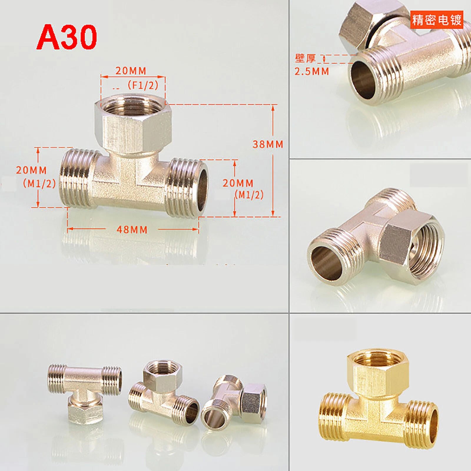 BSP 1/2" Brass Compression Pipe Fittings — Union, Elbow & Tee Connector