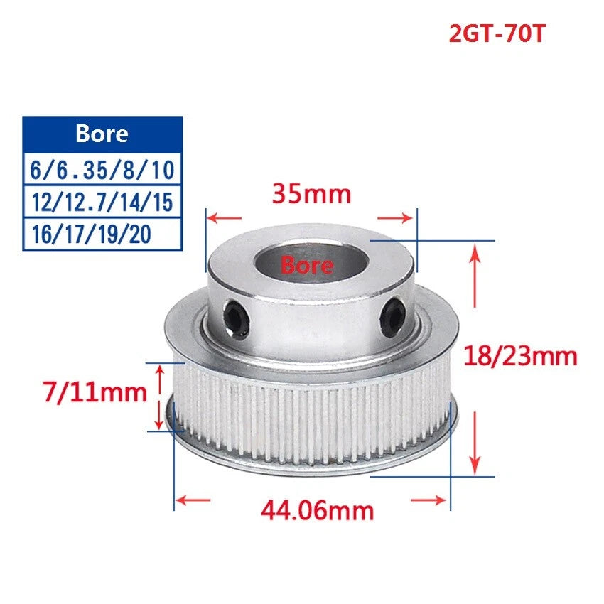 2GT 55T-110T Timing Belt Pulley Pitch 2mm With Step Width 7/11mm for 3D Printer