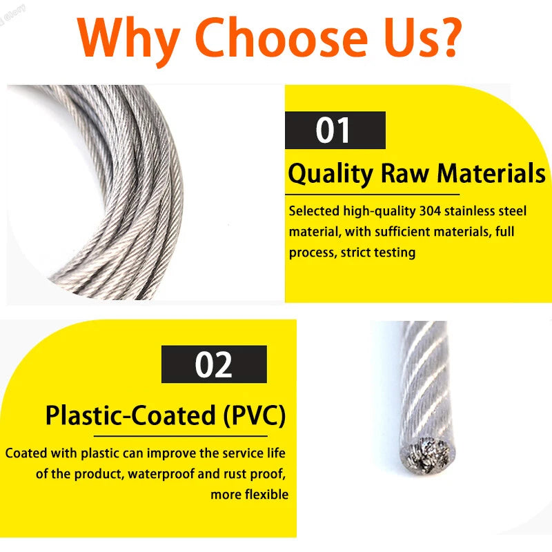 0.27-0.5 Ø 1x7 PVC Plastic Coated 304 Stainless Steel Wire Rope Metal Cable Rope