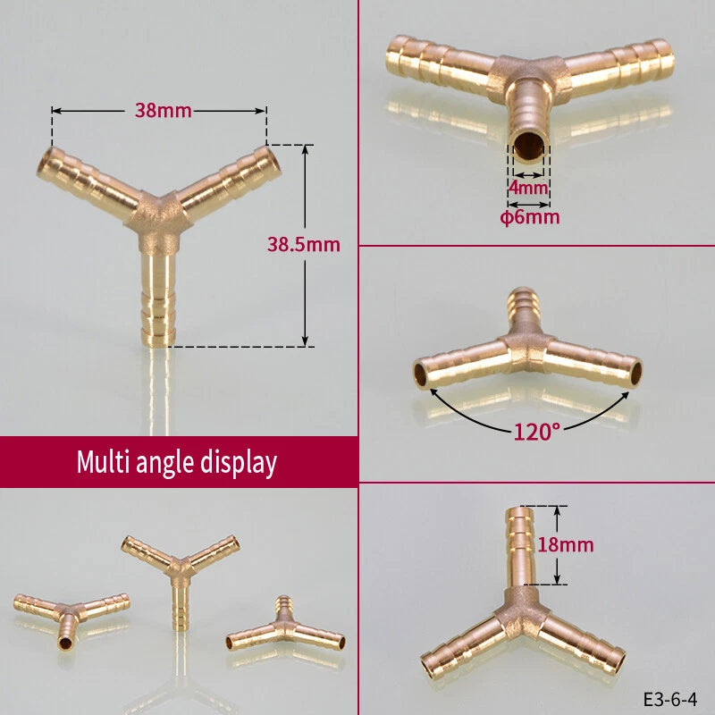Brass Y-Piece 3-Way Reducer Joiner — Air Gas Fuel Water Pipe Fitting OD 4mm–19mm