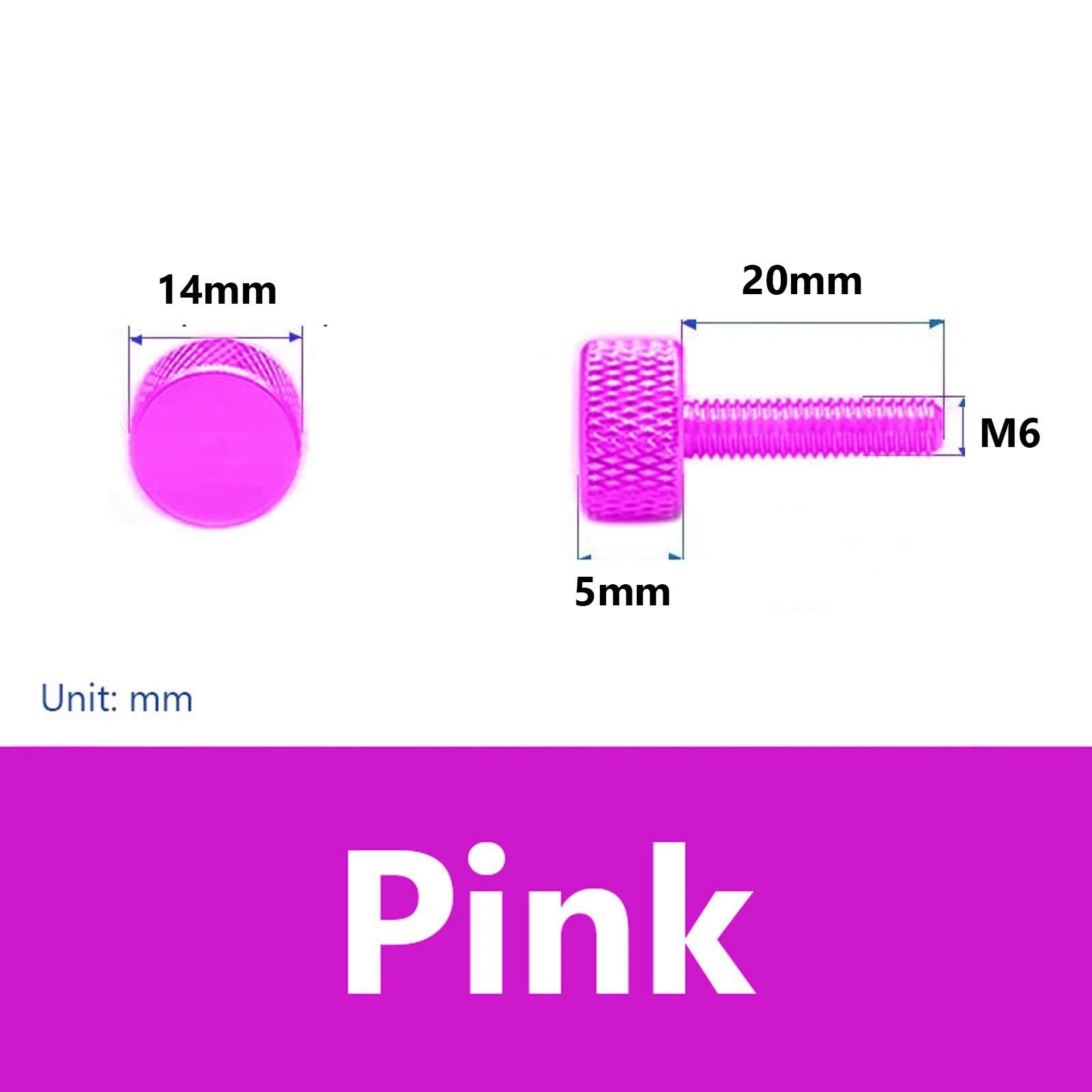 M6x20mm Knurled Thumb Screws Aluminum Alloy DIY Hand Tighten Grip Knob Bolts