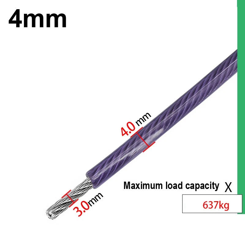 Stainless Steel Wire Rope Metal Cable Rigging 7x7 Pvc Plastic Coated 2,3,4,5,6mm