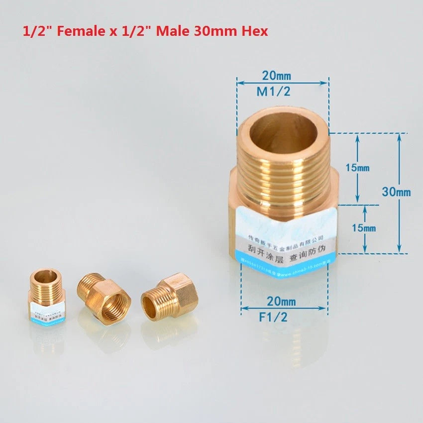 BSP Female x Male Brass Extension Pipe Fittings — Hex & Octagon Adapters