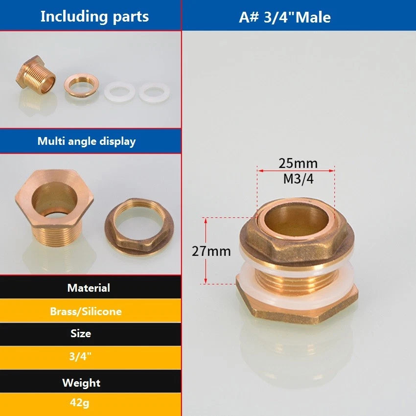 Brass Threaded Water Tank Connector — Male/Female NPT Pipe Fitting for Water Tower & Storage Tank