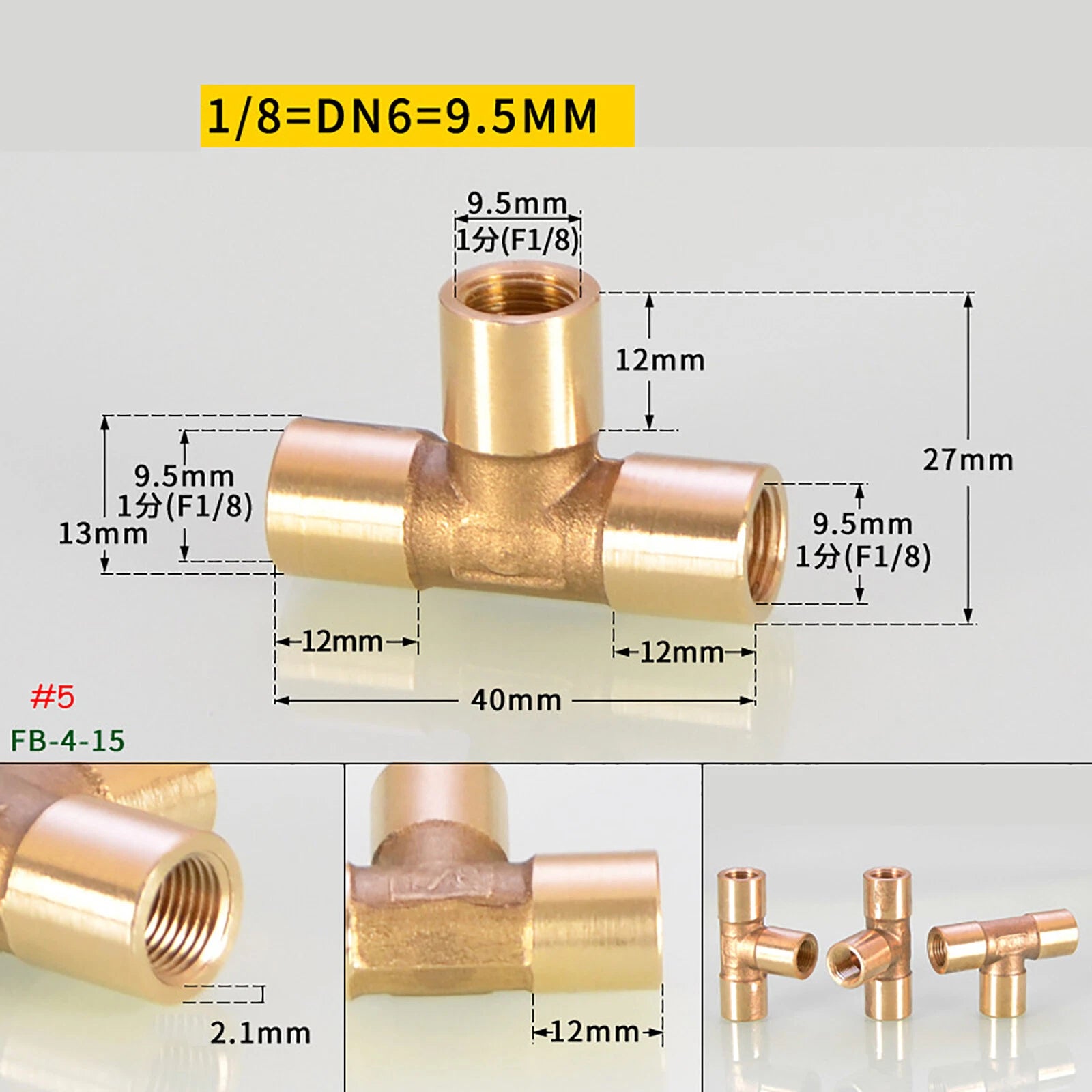 BSP Brass Tee Pipe Fittings — Male & Female Thread Combinations, 1/8" to 3/8"