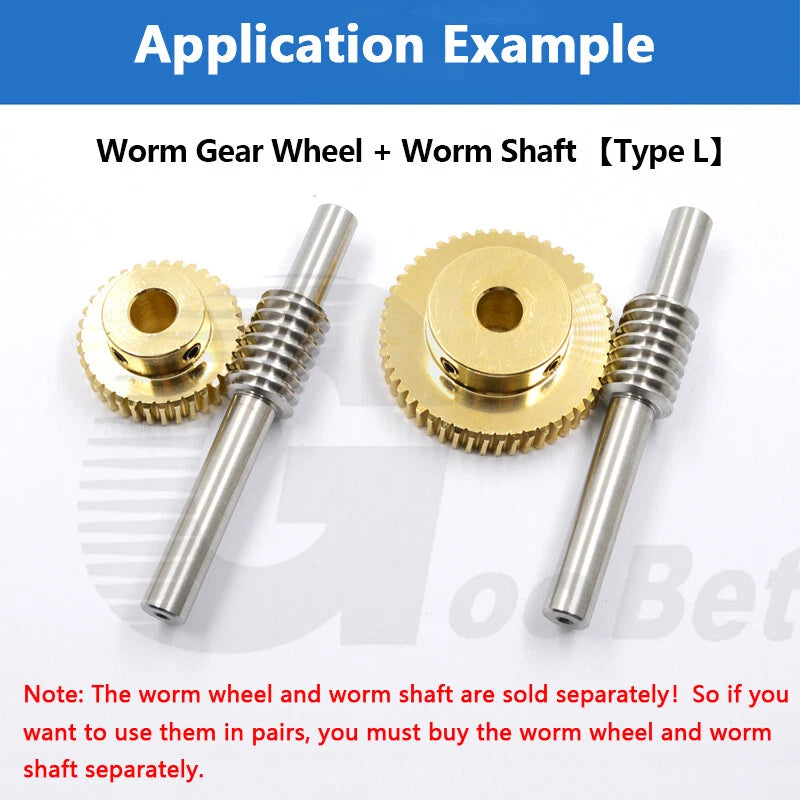 Mod 0.5 Worm Gear Wheel Brass 20-60 Tooth Worm Shaft Steel C45-Stainless Steel