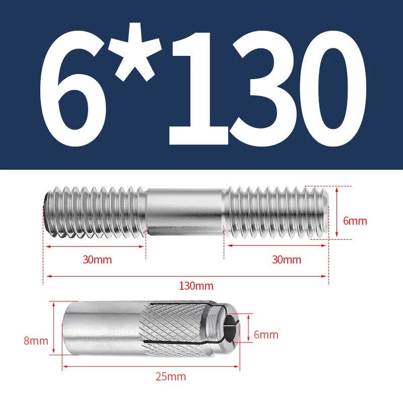 304 Stainless Steel Double - End Threaded Expansion Anchor Bolts | M6 M8 M10 M12 | 100–250mm - HomeDIYer