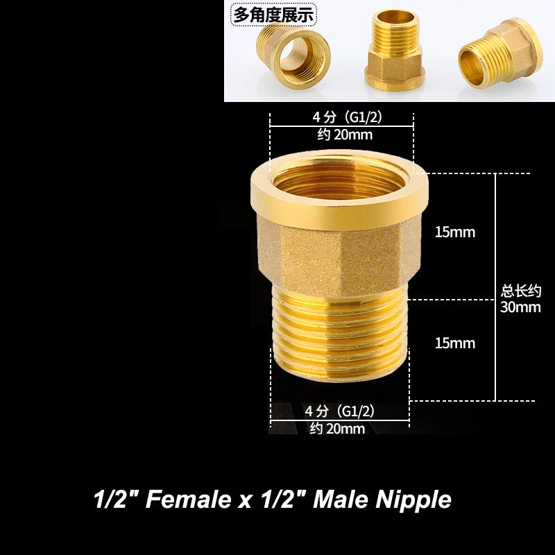 1/2" & 3/4" BSP Brass Pipe Fittings — Nipple, Elbow, Tee, Cross, Union, Plug & Bushing
