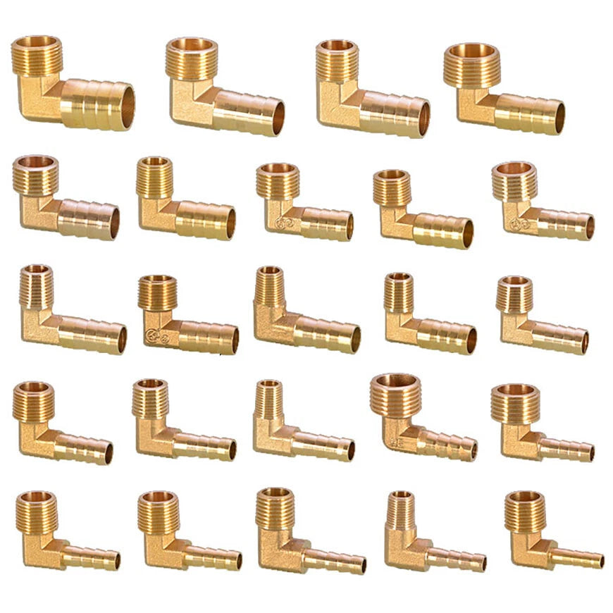Brass BSP Male Elbow Barb Hose Tail Fittings — 1/8" to 3/4" × 6mm–25mm