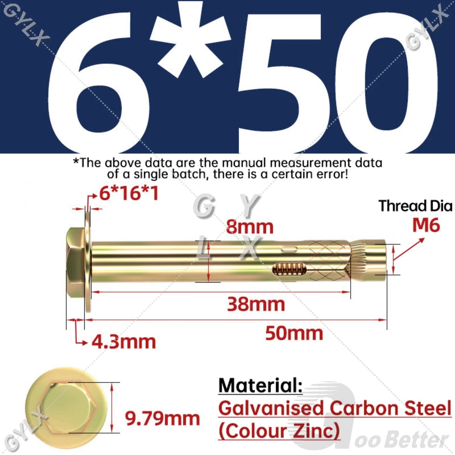 Sleeve Anchor Expansion Bolts for Masonry – Zinc Plated | M6 M8 M10 M12 M16