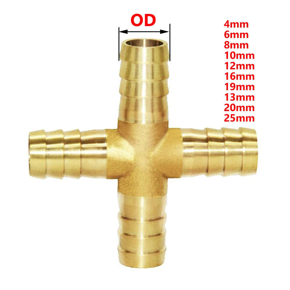 Cross Barb Hose Tail Fitting — 4-Way Connector for Air, Water & Fuel Lines | Brass or Stainless Steel A2