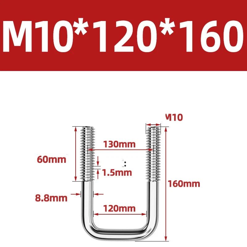 A2 304 Stainless Steel Square U - Bolt Clamp — M6 M8 M10 M12, Multiple Lengths - HomeDIYer