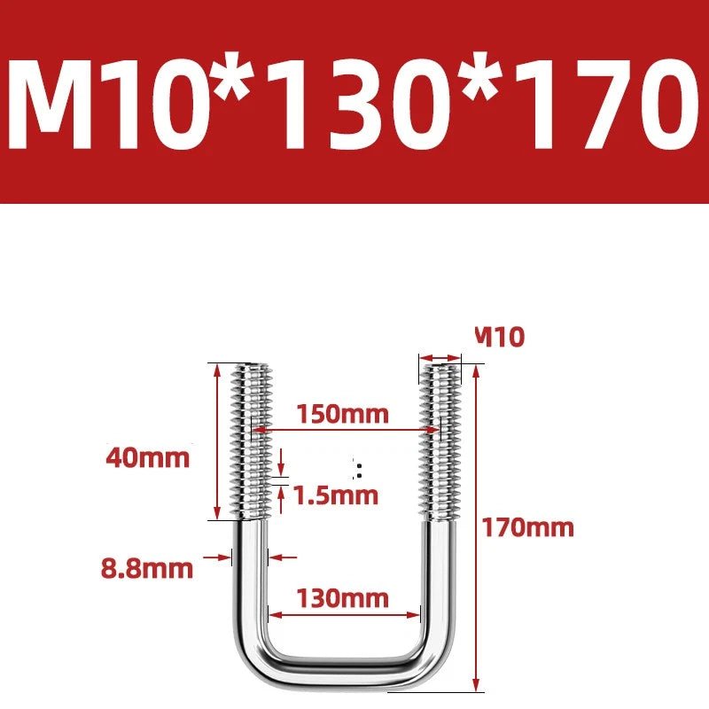 A2 304 Stainless Steel Square U - Bolt Clamp — M6 M8 M10 M12, Multiple Lengths - HomeDIYer