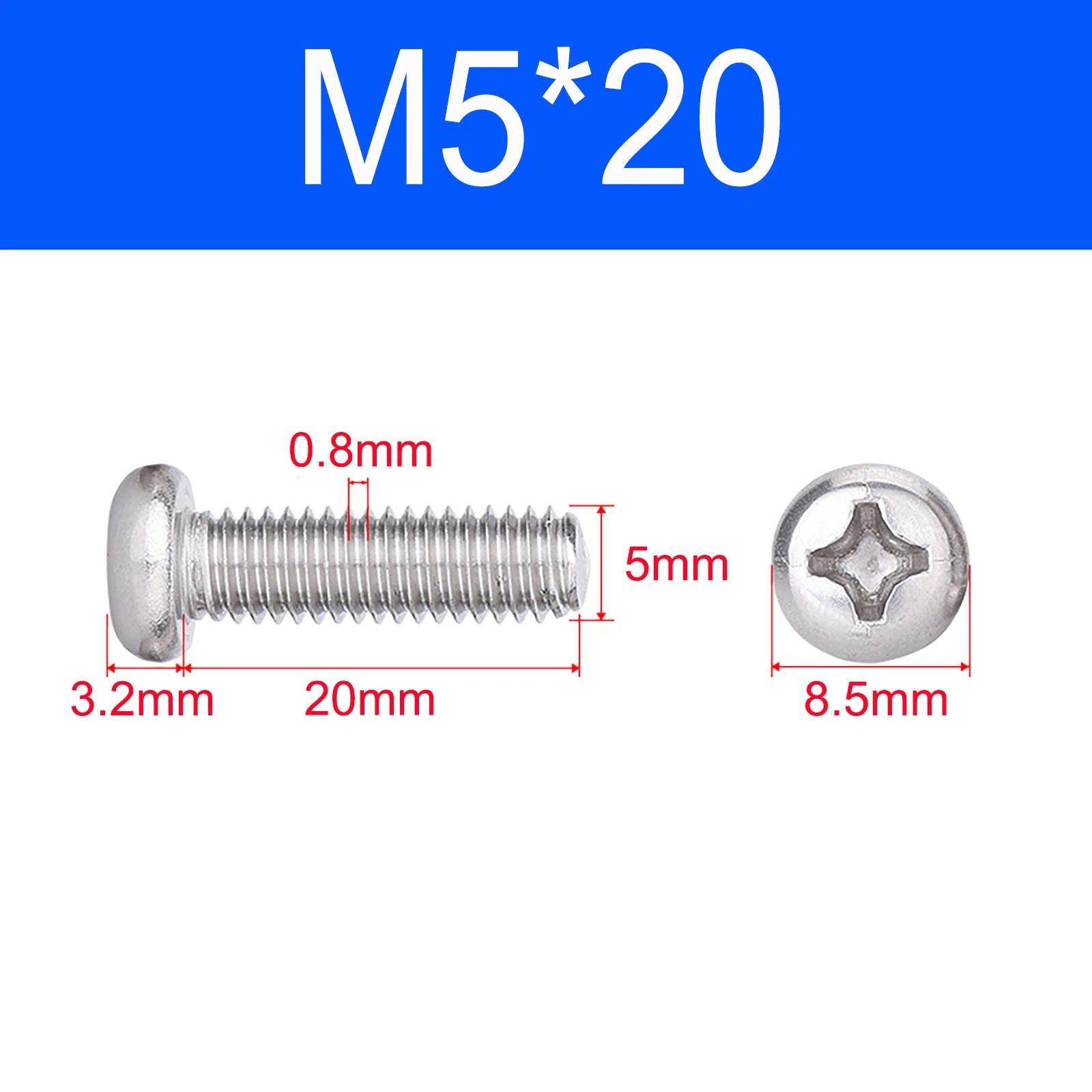 M3 M3.5 M4 M5 A2 Stainless Steel Pozi Pan Head Machine Screws DIN 7985