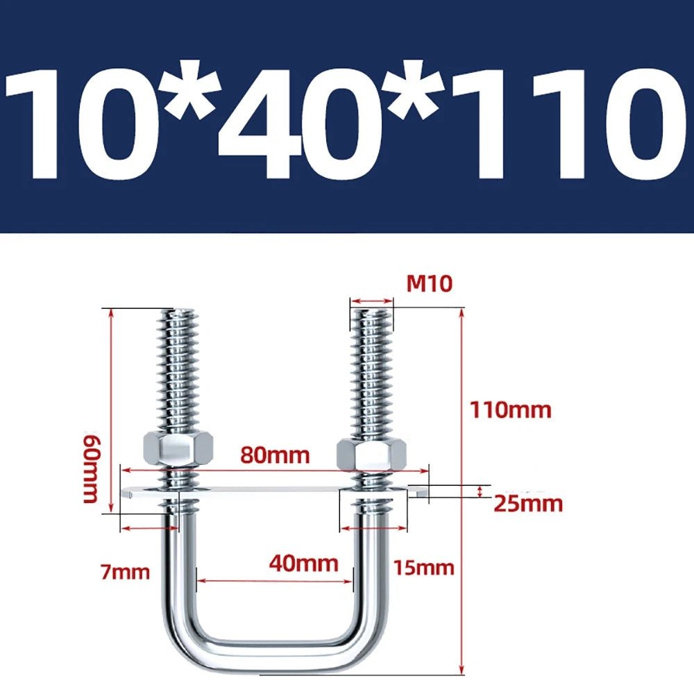 Square U - Bolts with Plate and Nuts – M6 M8 M10 M12 Zinc Plated, Trailer & Pipe Clamp Fasteners - HomeDIYer