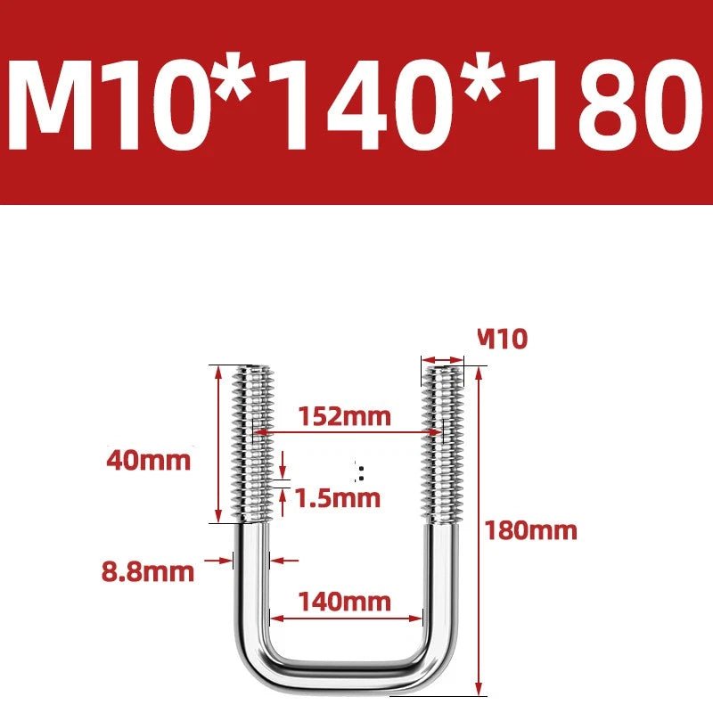 A2 304 Stainless Steel Square U - Bolt Clamp — M6 M8 M10 M12, Multiple Lengths - HomeDIYer