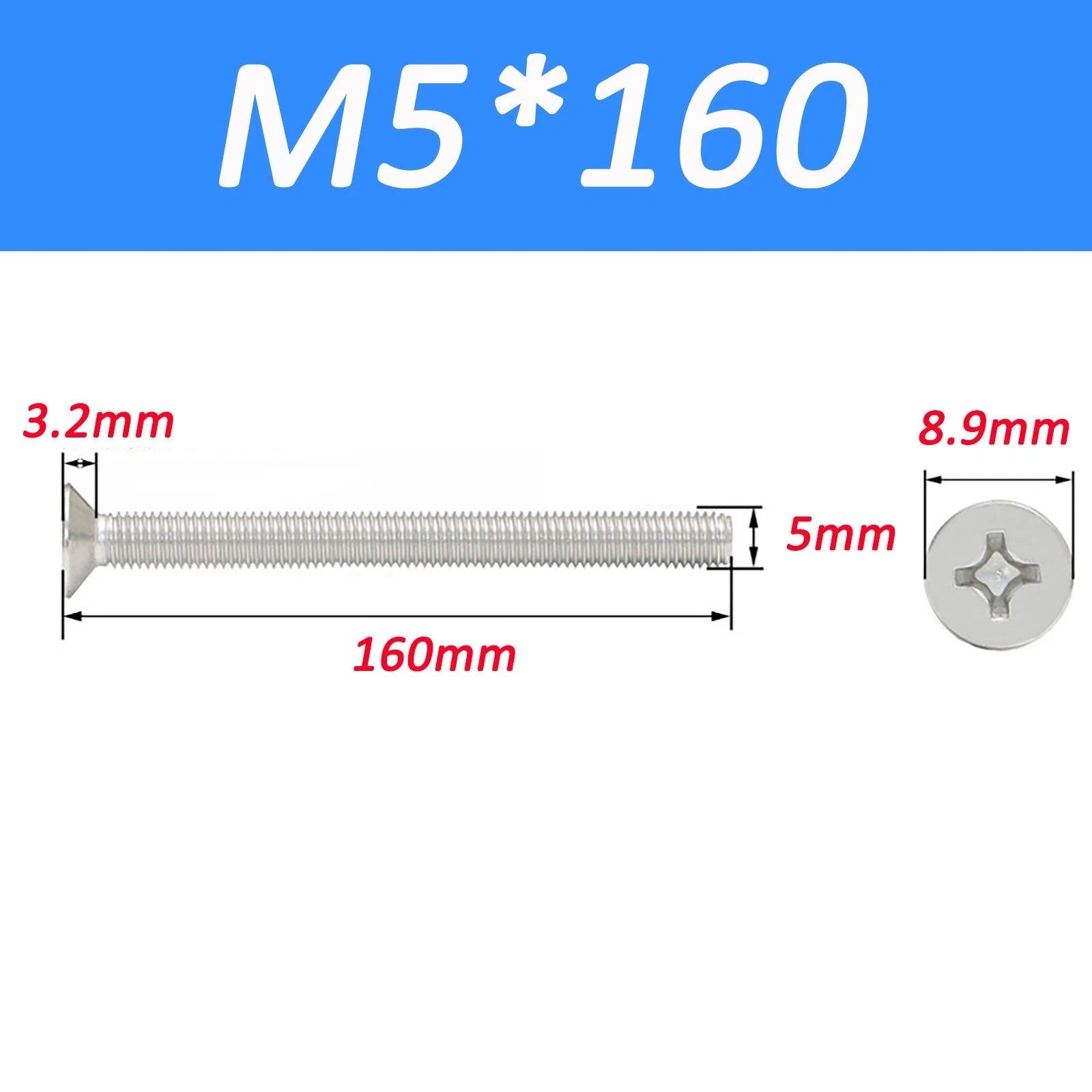 A2 Stainless Steel Countersunk Phillips Machine Screws DIN 965 — Extra Long M2–M12