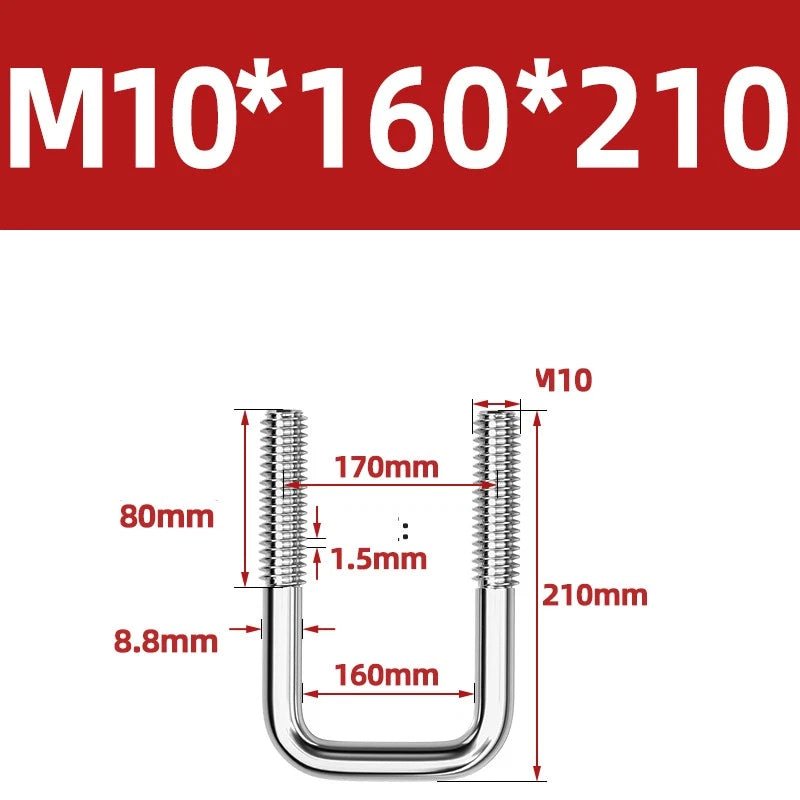 A2 304 Stainless Steel Square U - Bolt Clamp — M6 M8 M10 M12, Multiple Lengths - HomeDIYer