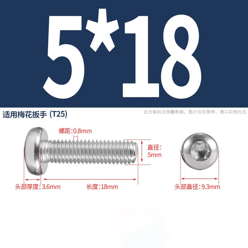 M1.6 M2 M3 M4 M5 M6 M8 M10 Torx Pan Head Machine Screws Bolts A2 Stainless Steel