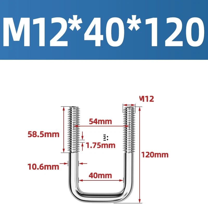 A2 304 Stainless Steel Square U - Bolt Clamp — M6 M8 M10 M12, Multiple Lengths - HomeDIYer