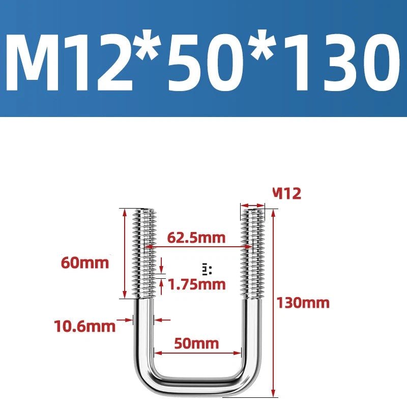 A2 304 Stainless Steel Square U - Bolt Clamp — M6 M8 M10 M12, Multiple Lengths - HomeDIYer