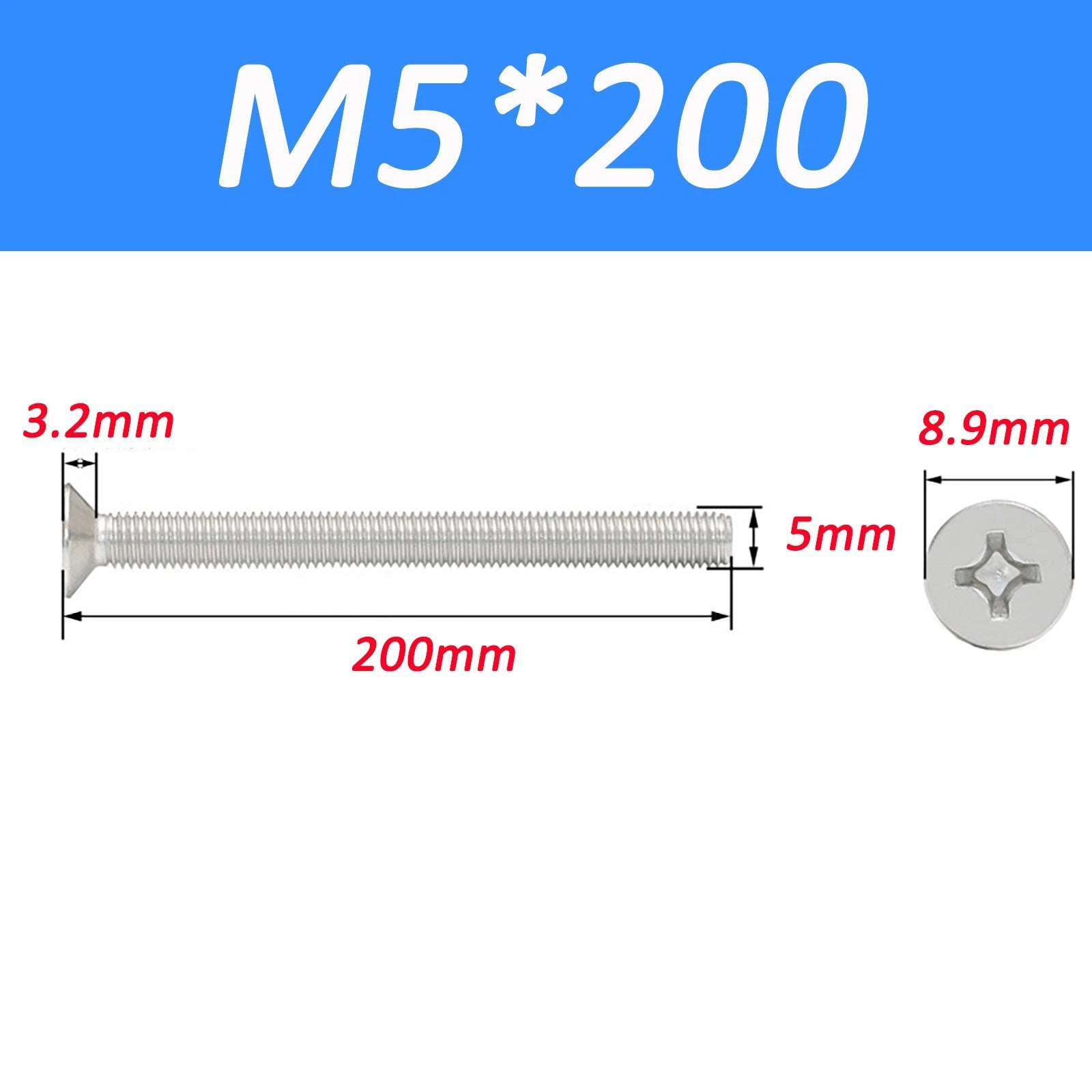 A2 Stainless Steel Countersunk Phillips Machine Screws DIN 965 — Extra Long M2–M12