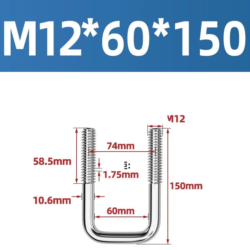 A2 304 Stainless Steel Square U - Bolt Clamp — M6 M8 M10 M12, Multiple Lengths - HomeDIYer