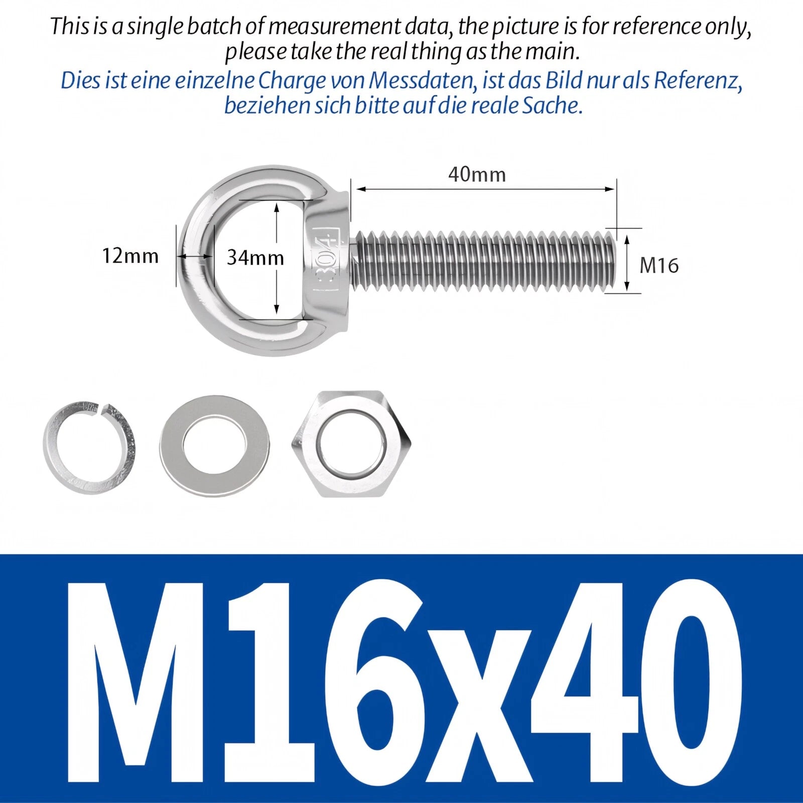 M3 M4 M5 - M20 Eye Bolts Kit Screws Nut Washer Long Boat Stainless Steel A2 304