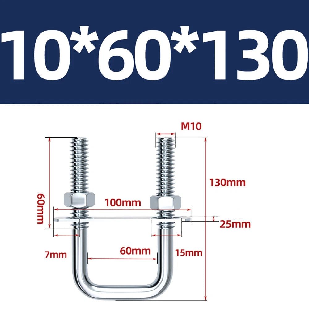Square U - Bolts with Plate and Nuts – M6 M8 M10 M12 Zinc Plated, Trailer & Pipe Clamp Fasteners - HomeDIYer
