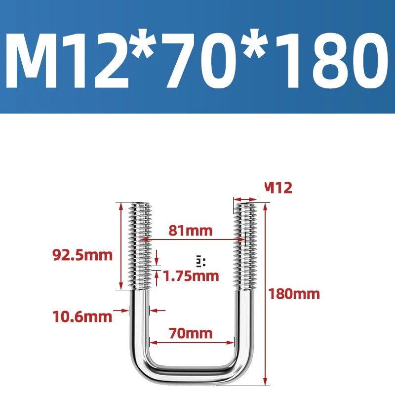 A2 304 Stainless Steel Square U - Bolt Clamp — M6 M8 M10 M12, Multiple Lengths - HomeDIYer