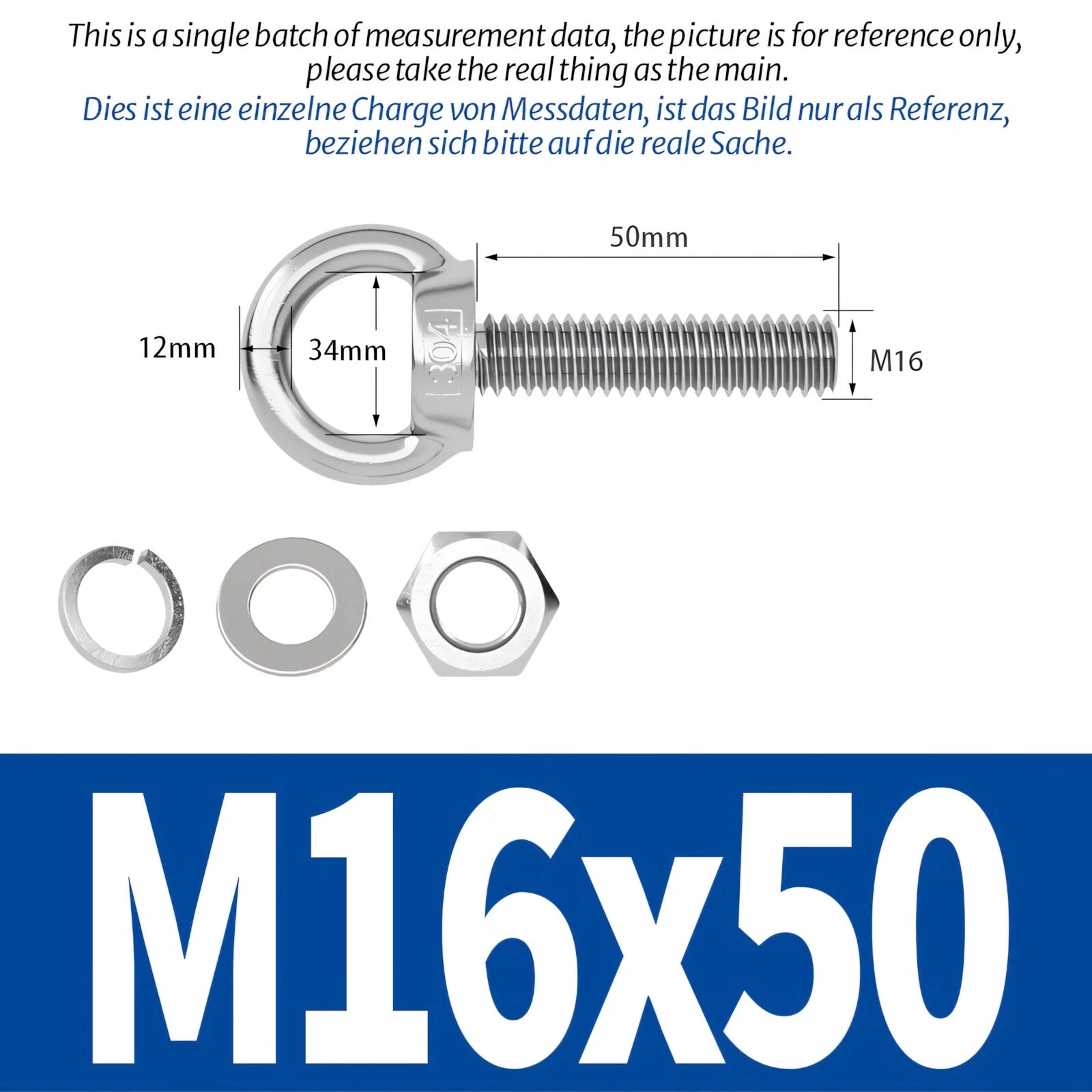 M3 M4 M5 - M20 Eye Bolts Kit Screws Nut Washer Long Boat Stainless Steel A2 304