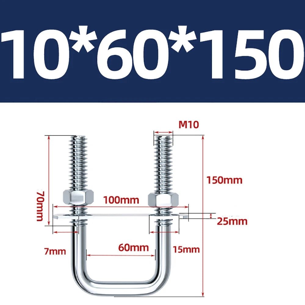 Square U - Bolts with Plate and Nuts – M6 M8 M10 M12 Zinc Plated, Trailer & Pipe Clamp Fasteners - HomeDIYer