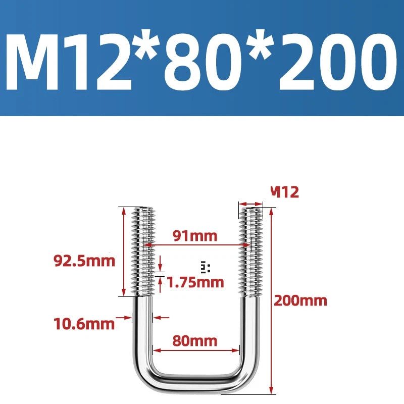 A2 304 Stainless Steel Square U - Bolt Clamp — M6 M8 M10 M12, Multiple Lengths - HomeDIYer