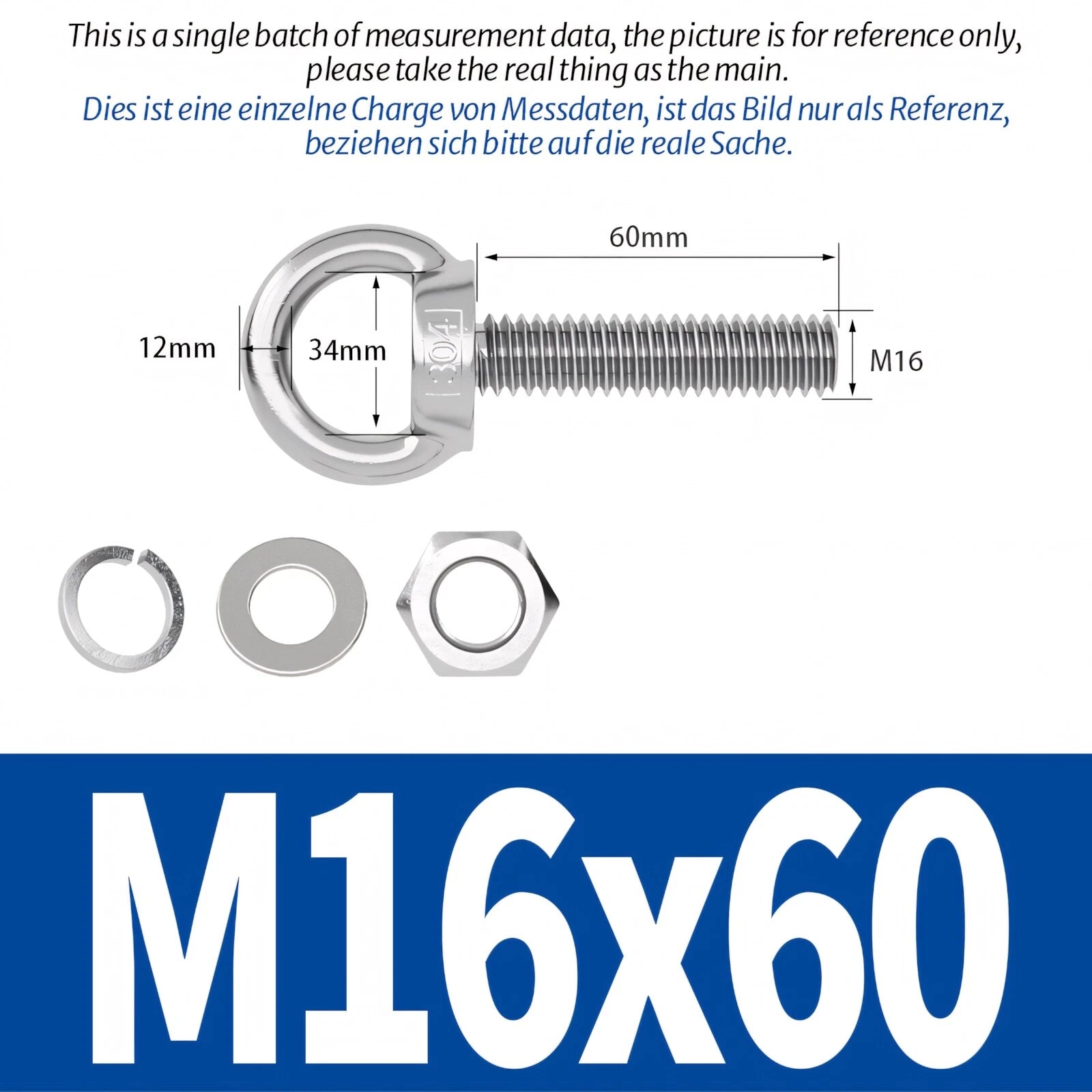 M3 M4 M5 - M20 Eye Bolts Kit Screws Nut Washer Long Boat Stainless Steel A2 304