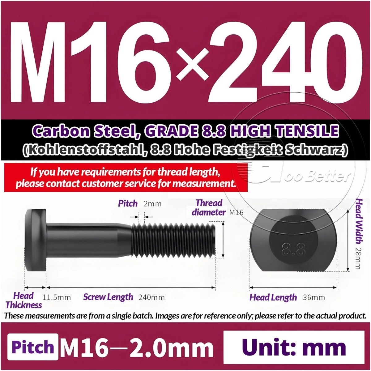 T - Slot Bolts M6 to M20 | Grade 8.8 High Tensile | T - Track Bolts 16mm–500mm - HomeDIYer
