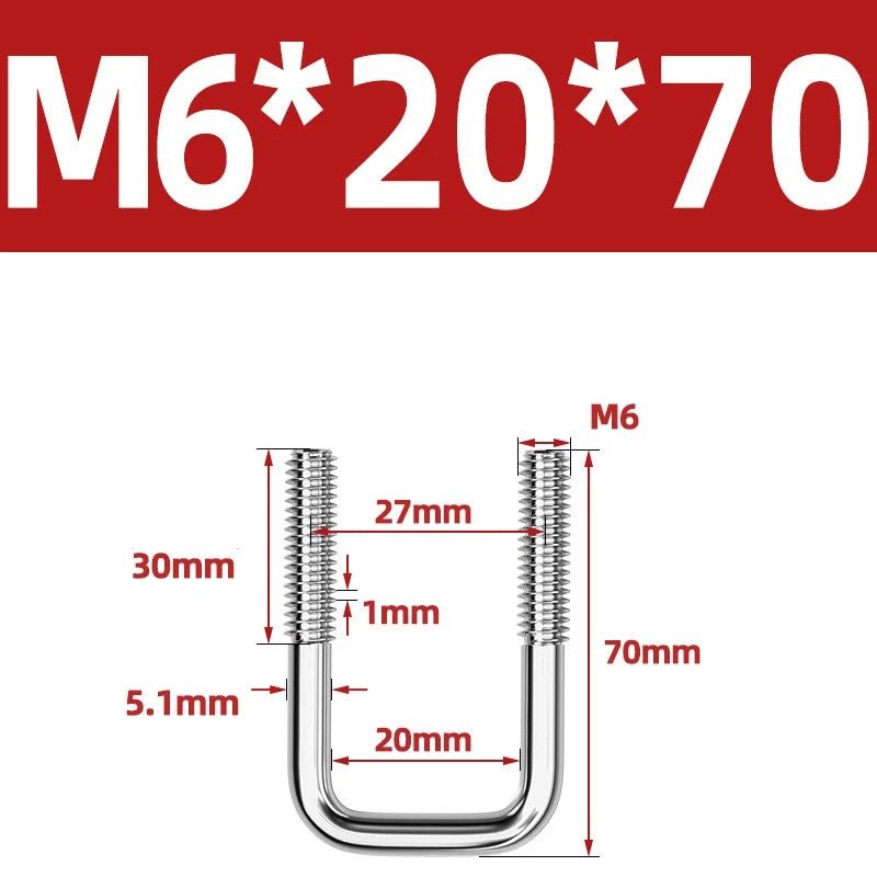 A2 304 Stainless Steel Square U - Bolt Clamp — M6 M8 M10 M12, Multiple Lengths - HomeDIYer