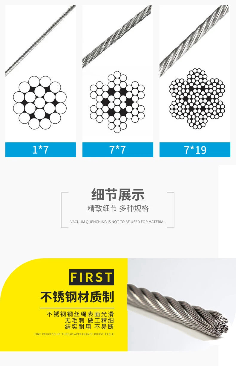 Stainless Steel A2 304 Wire Rope Lifting Metal Cable Rigging 0.3mm 0.4mm to 20mm