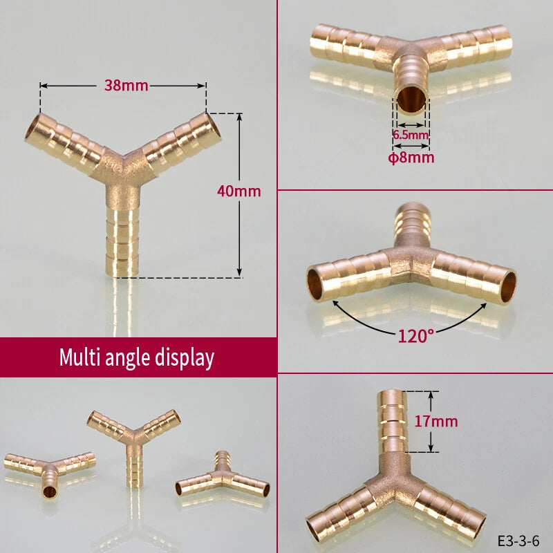 Brass Y-Piece 3-Way Reducer Joiner — Air Gas Fuel Water Pipe Fitting OD 4mm–19mm